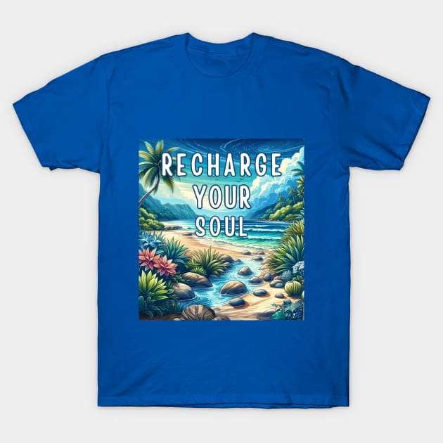 Recharge Your Soul  Tropical Beach Saltwater Therapy T-Shirt by MugMusewear